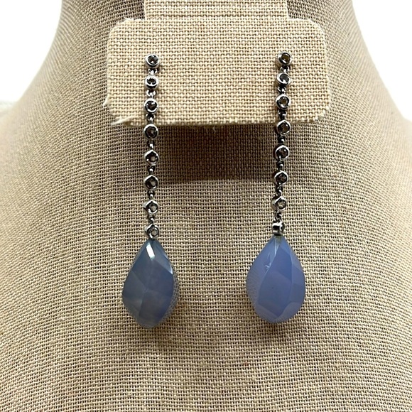 Jewelry - Holly Blue Chalcedony Sterling Silver Earrings With CZ's 925 Signed FP